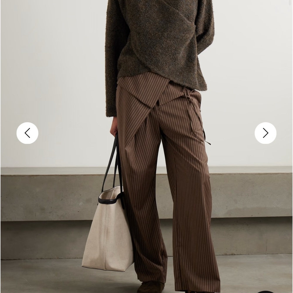 Women’s brown pinstripe wide leg trousers with front wrap MEDIUM